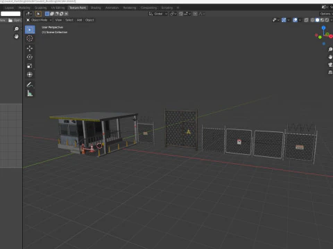 Guard Building and Wire Fence 3D Model