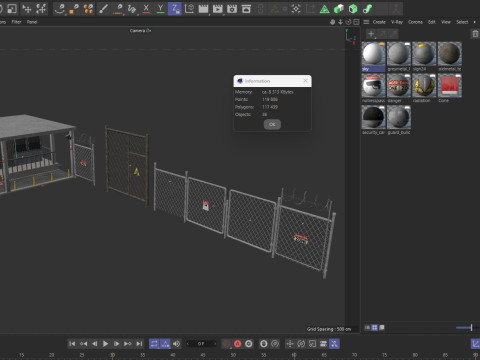 Guard Building and Wire Fence 3D Model