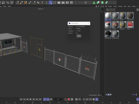 Guard Building and Wire Fence 3D Model