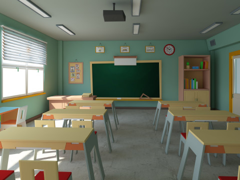 Cartoon Classroom 3D Model