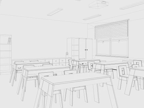 Sala de aula de desenho animado Modelo 3D
