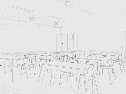 Sala de aula de desenho animado Modelo 3D