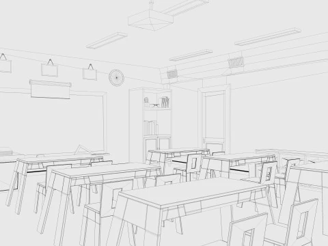 Sala de aula de desenho animado Modelo 3D