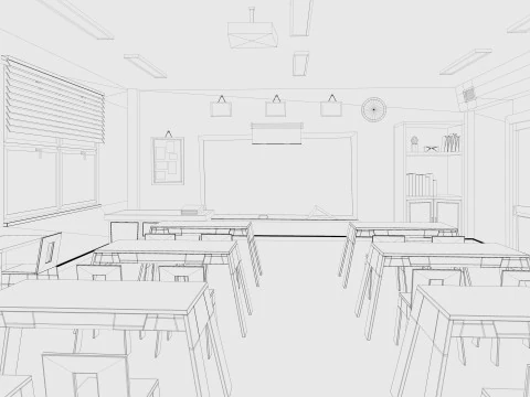 Sala de aula de desenho animado Modelo 3D