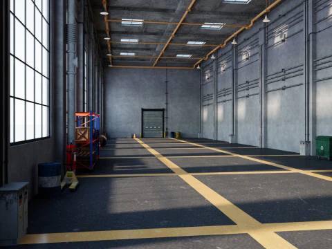 Interno della fabbrica del magazzino Modello 3D