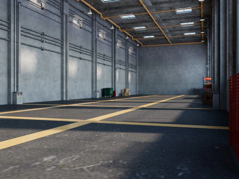 Interno della fabbrica del magazzino Modello 3D