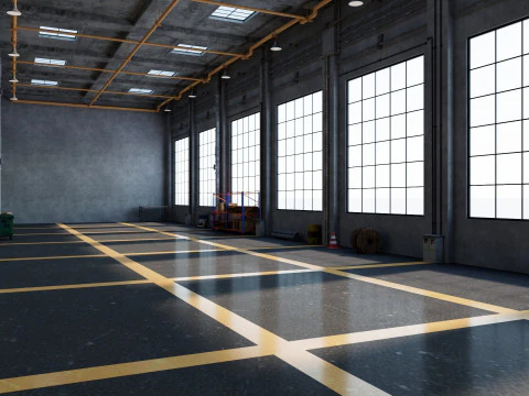 Interno della fabbrica del magazzino Modello 3D