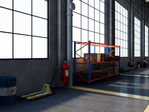 Interno della fabbrica del magazzino Modello 3D