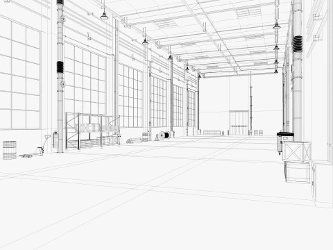 Interno della fabbrica del magazzino Modello 3D