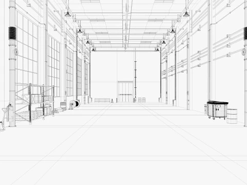 Interno della fabbrica del magazzino Modello 3D