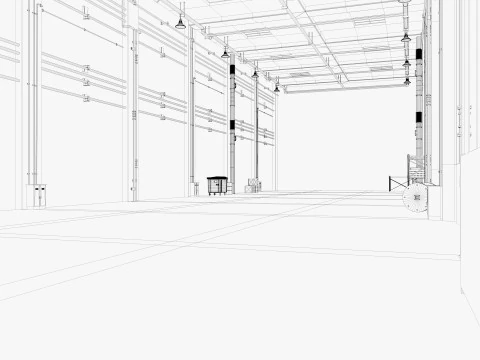 Interno della fabbrica del magazzino Modello 3D