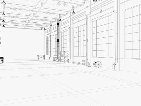 Interno della fabbrica del magazzino Modello 3D