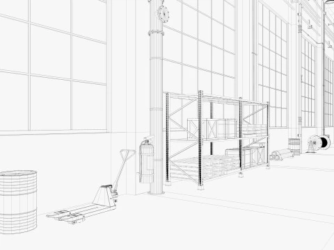 Interno della fabbrica del magazzino Modello 3D