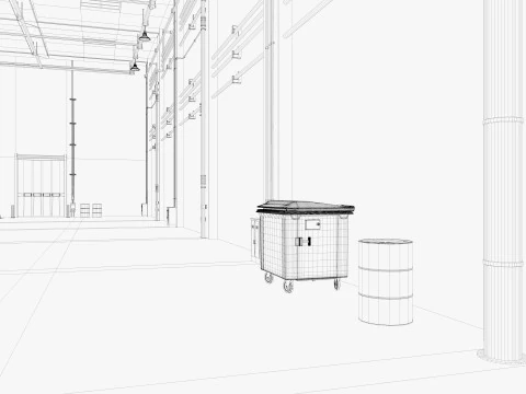 Interno della fabbrica del magazzino Modello 3D