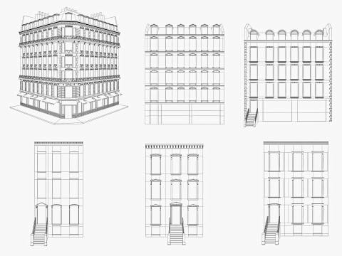 Row Houses and Parisian buildings Low-poly Modelo 3D