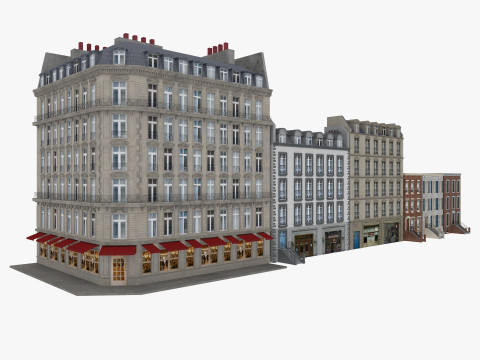 Row Houses and Parisian buildings Low-poly Modelo 3D
