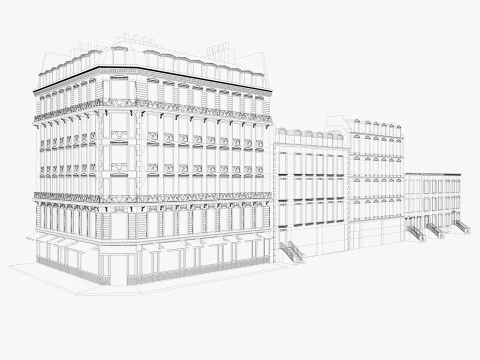 長屋とパリの建物のローポリゴン 3Dモデル