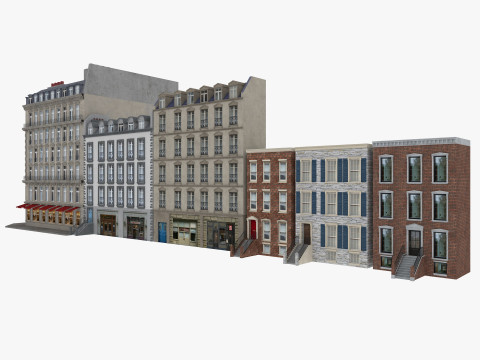 Row Houses and Parisian buildings Low-poly Modelo 3D