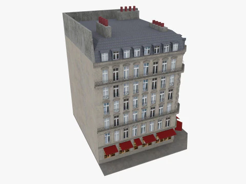 長屋とパリの建物のローポリゴン 3Dモデル