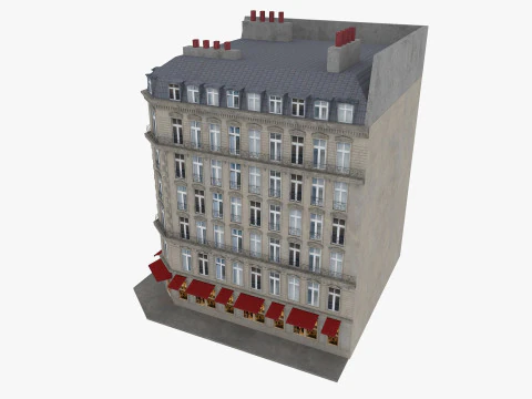 長屋とパリの建物のローポリゴン 3Dモデル