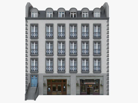 長屋とパリの建物のローポリゴン 3Dモデル