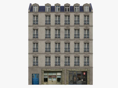 長屋とパリの建物のローポリゴン 3Dモデル