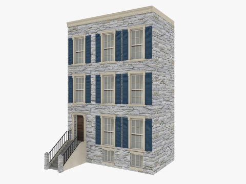 長屋とパリの建物のローポリゴン 3Dモデル