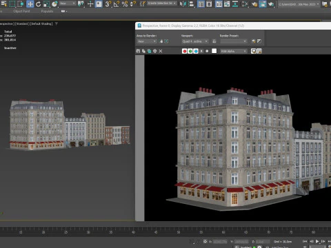 長屋とパリの建物のローポリゴン 3Dモデル