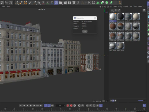 長屋とパリの建物のローポリゴン 3Dモデル