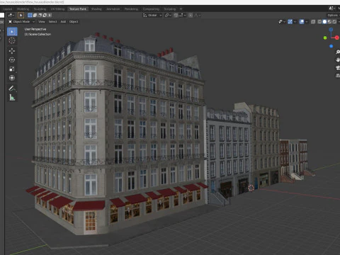 長屋とパリの建物のローポリゴン 3Dモデル