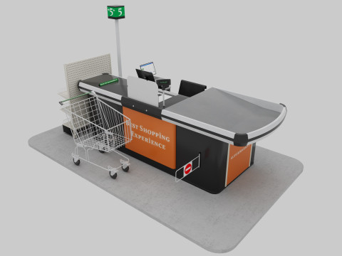 Supermarket Checkout counter Cashier Low-poly 3D Model