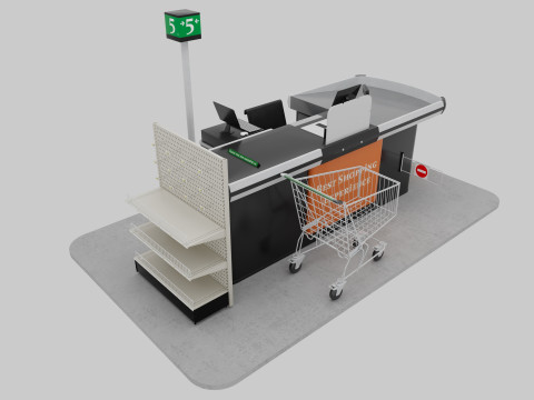 Supermarket Checkout counter Cashier Low-poly Model 3D