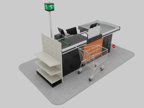 Supermarket Checkout counter Cashier Low-poly 3D Model