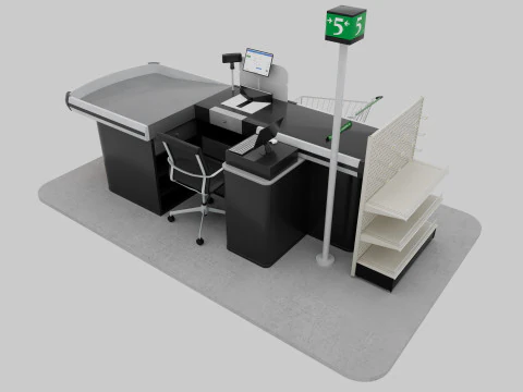 Supermarket Checkout counter Cashier Low-poly 3D Model