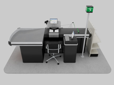 Supermarket Checkout counter Cashier Low-poly Model 3D