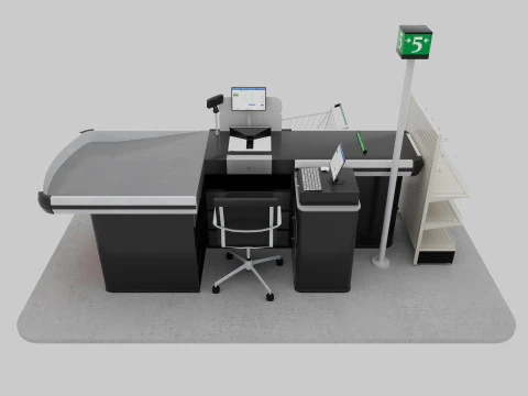 Supermarket Checkout counter Cashier Low-poly 3D Model