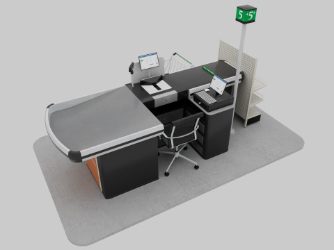 Supermarket Checkout counter Cashier Low-poly Model 3D