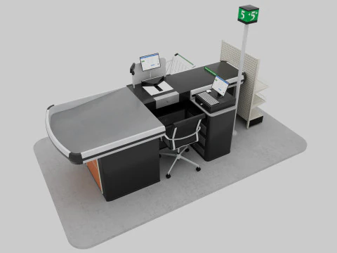 Supermarket Checkout counter Cashier Low-poly 3D Model