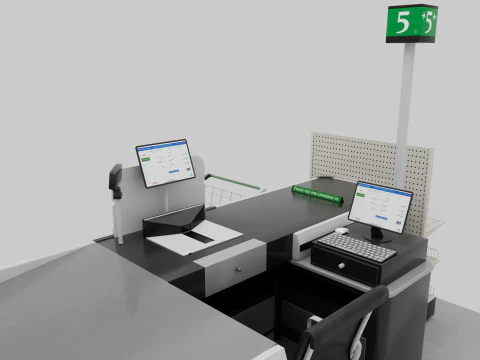 Supermarket Checkout counter Cashier Low-poly 3D Model