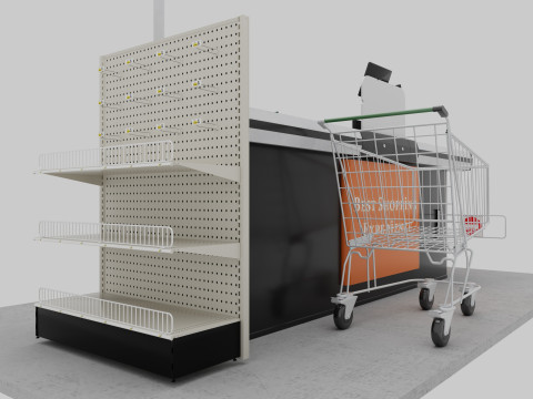 Supermarket Checkout counter Cashier Low-poly Model 3D