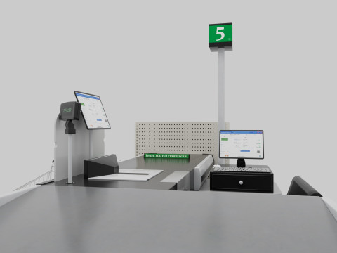 Supermarket Checkout counter Cashier Low-poly Model 3D