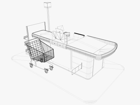 Supermarket Checkout counter Cashier Low-poly Model 3D