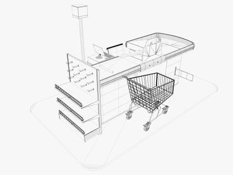Supermarket Checkout counter Cashier Low-poly 3D Model