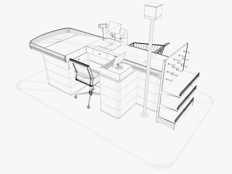 Supermarket Checkout counter Cashier Low-poly Model 3D