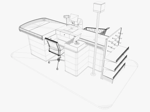 Supermarket Checkout counter Cashier Low-poly 3D Model