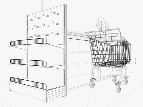 Supermarket Checkout counter Cashier Low-poly Model 3D