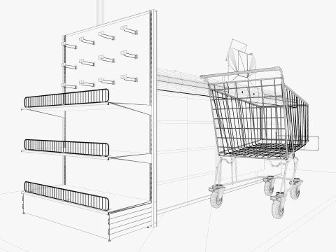 Supermarket Checkout counter Cashier Low-poly 3D Model