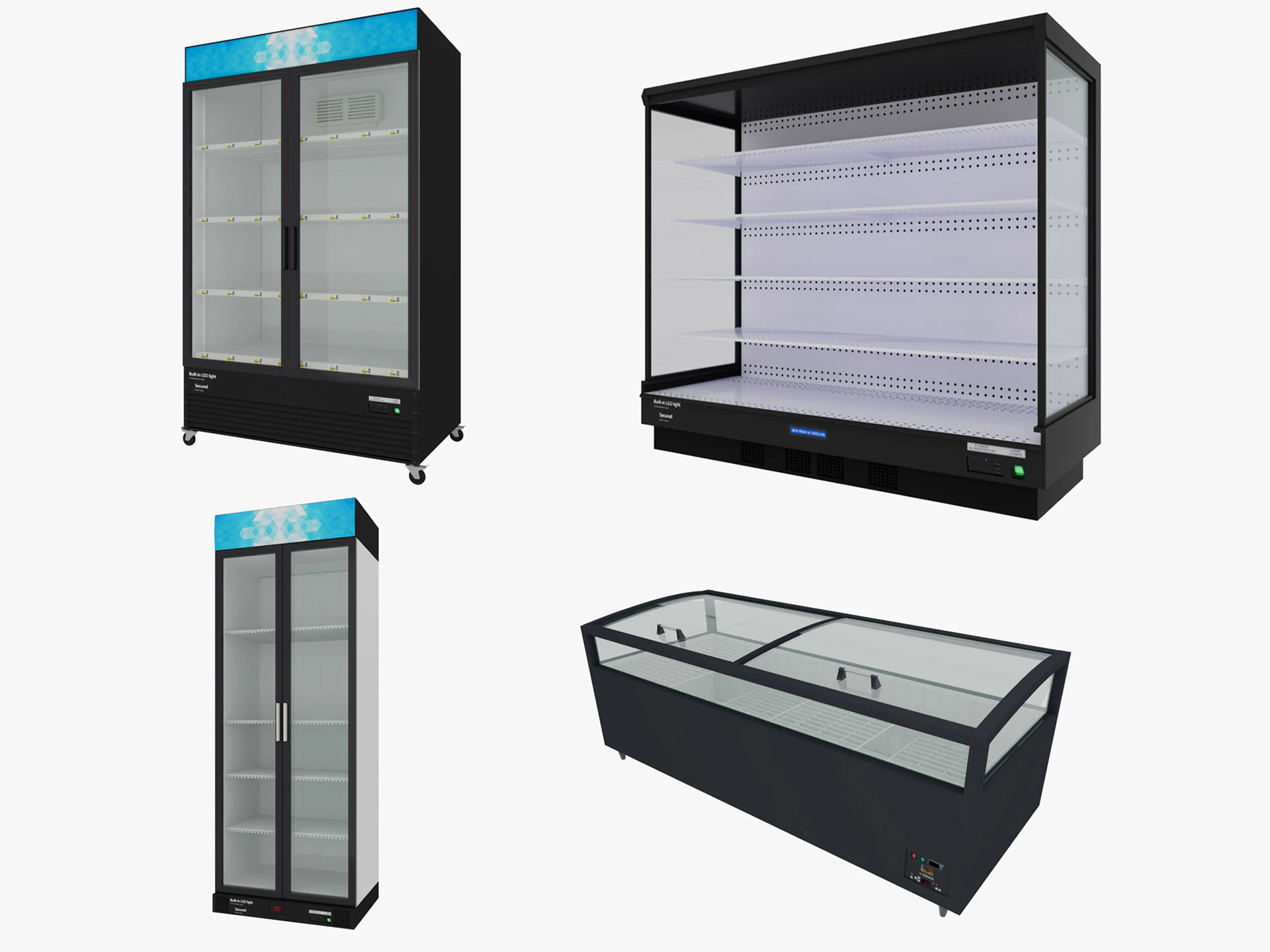 Supermarket Freezer Refrigirator Low-poly 3D Model .c4d .max .obj .3ds .fbx .stl .blend