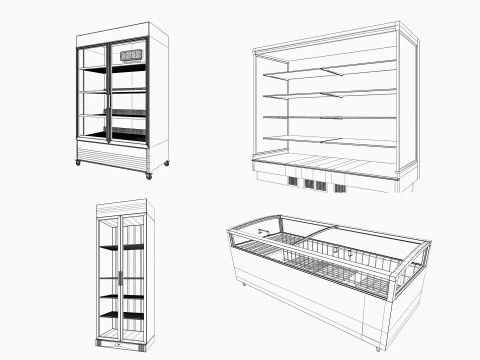 Supermarket Freezer Refrigirator Low-poly 3D Model