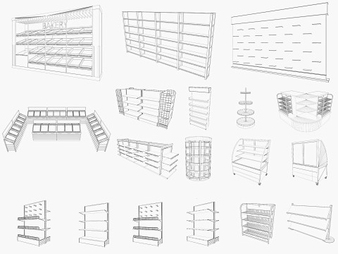 Supermarket Shelves Low-poly 3D Model